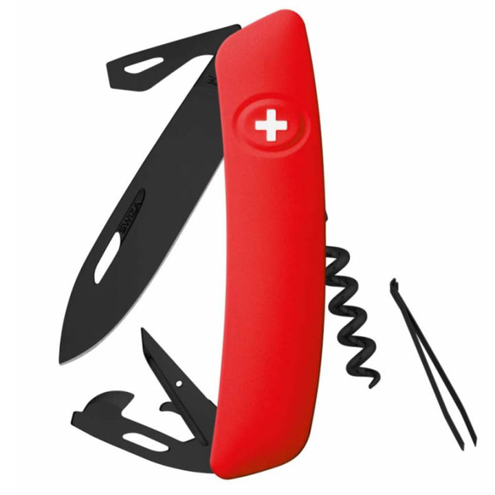 Vreckový švajčiarsky nôž Swiza D03 AllBlack, Red