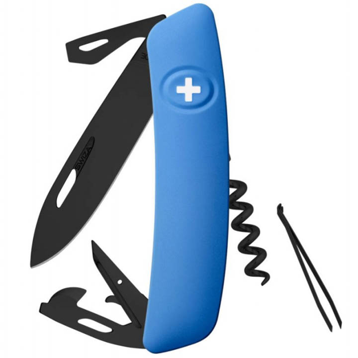 Vreckový švajčiarsky nôž Swiza D03 AllBlack, Blue