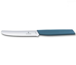 Nôž Swiss Modern Victorinox zúbkované ostrie 11 cm, nevädzová modrá